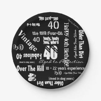 Assiettes En Carton Drôle Sayings 40e anniversaire Noir