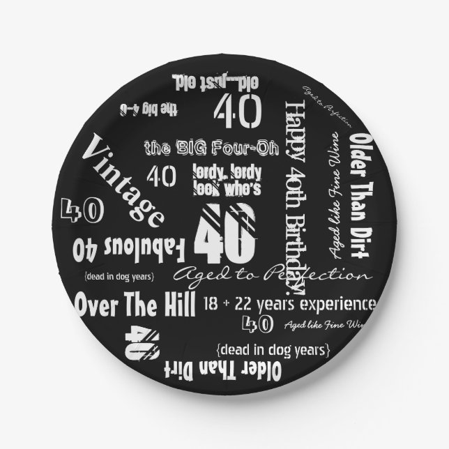 Assiettes En Carton Drôle Sayings 40e anniversaire Noir (Devant)