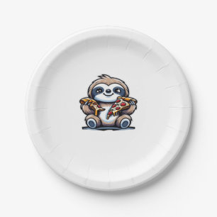 Assiettes En Carton Drôle Sloth mangeant Pizza, Amoureux des animaux K
