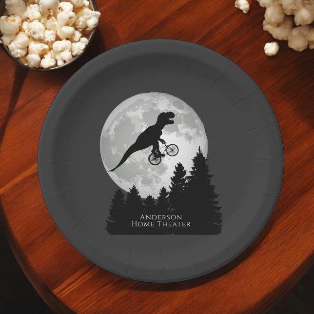 Assiettes En Carton Drôle T-Rex volant sur vélo et Pleine lune (Créateur téléchargé)