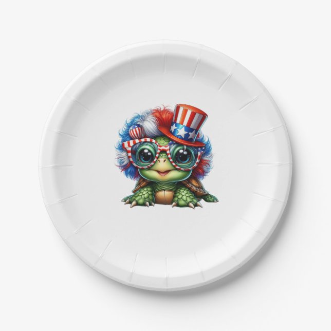 Assiettes En Carton Drôle Tortue Patriotique USA Drapeau Sunglass (Devant)