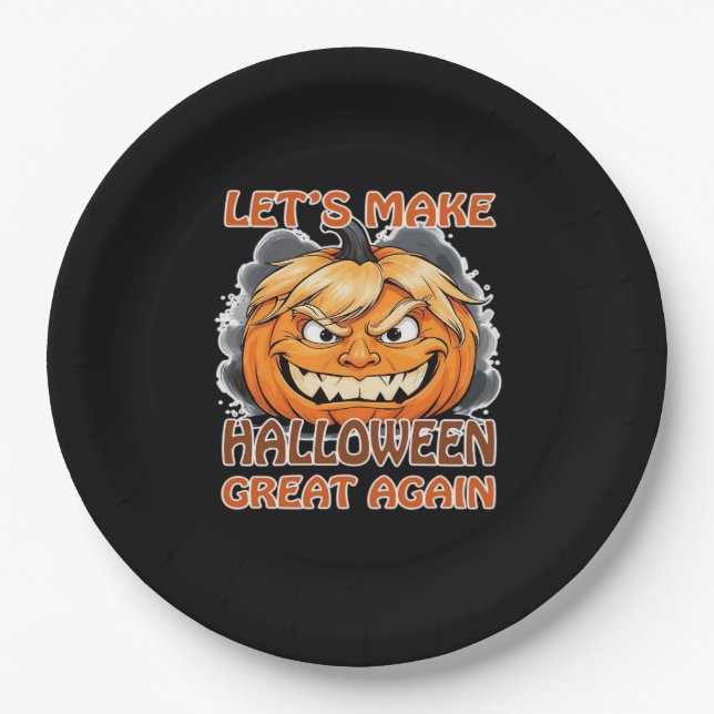 Assiettes En Carton Drôle Trumpkin - Rendons Halloween grand à nouveau (Devant)