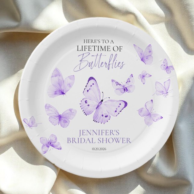 Assiettes En Carton Durée de vie des papillons Fête de mariage Lavande (Créateur téléchargé)