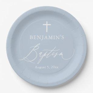 Assiettes En Carton Dusty Blue Croix blanche Boy Baptiser Plaques de f