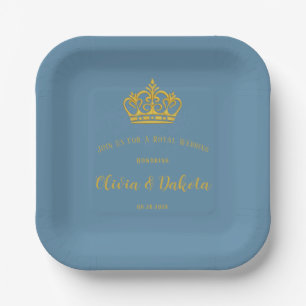 Assiettes En Carton Dusty Blue et Gold Mariage royal de la Couronne