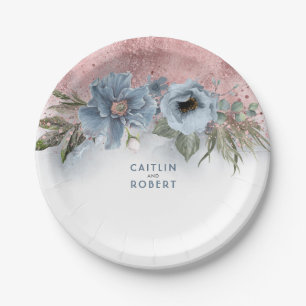 Assiettes En Carton Dusty Blue et Rose Gold Parties scintillant Élégan