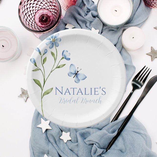 Assiettes En Carton Dusty Blue Fleur sauvage Fête des mariées personna (Créateur téléchargé)