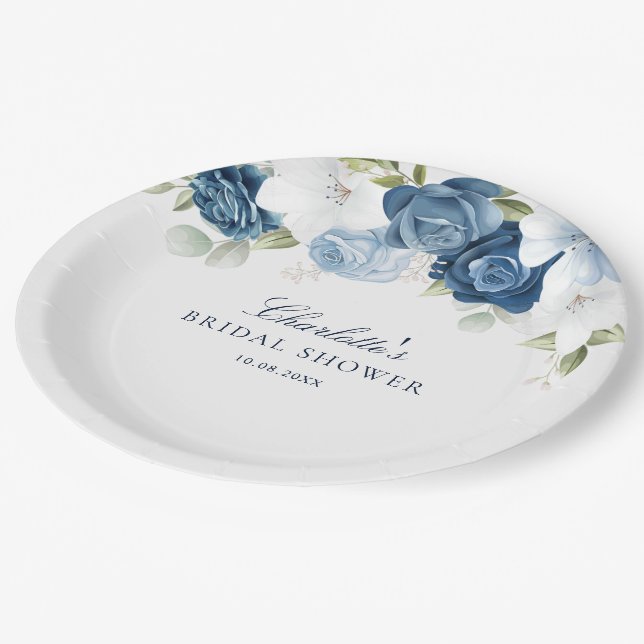 Assiettes En Carton Dusty Blue Floral Fête des mariées botanique (Angle)