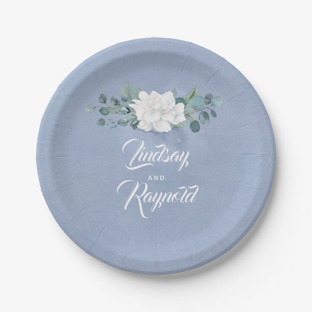 Assiettes En Carton Dusty Blue Floral Mariage (Devant)