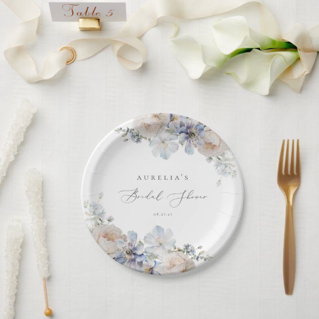 Assiettes En Carton Dusty Blue Garden Floral Mariage (Mariage)