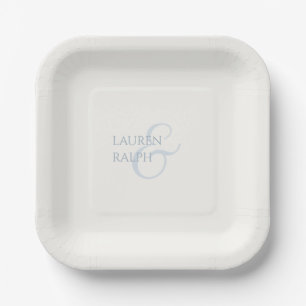 Assiettes En Carton Dusty Blue & Ivory Couple Monogramme
