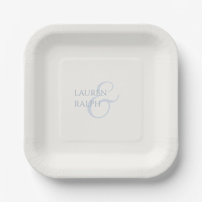 Assiettes En Carton Dusty Blue & Ivory Couple Monogramme (Recto)
