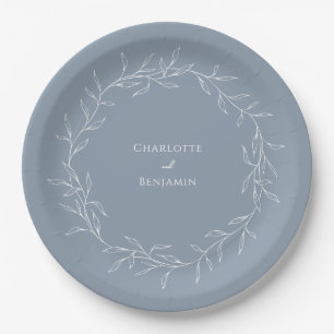 Assiettes En Carton Dusty Blue Minimal Mariage feuille