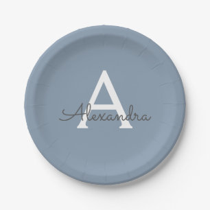 Assiettes En Carton Dusty Blue minimaliste moderne Monogramme élégant