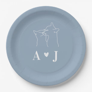 Assiettes En Carton Dusty Blue Simple Minimaliste Chat Monogramme Mari