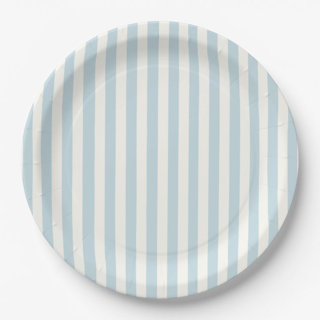 Assiettes En Carton Dusty Blue Stripes Classic Party (Devant)