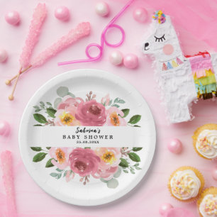 Assiettes En Carton Dusty Rose   Baby shower floral rose pâle