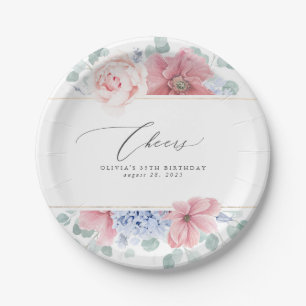 Assiettes En Carton Dusty Rose Dusty Bleu Floral Élégant Botanique