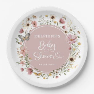 Assiettes En Carton Dusty rose Fleur sauvage Jardin bébé en fleurs Dou