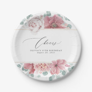 Assiettes En Carton Dusty Rose Floral Élégant Plaque de papier botaniq