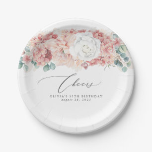 Assiettes En Carton Dusty Rose Pêcher Floral Élégant Botanique