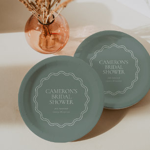 Assiettes En Carton Dusty Sage Bordure Ondulée en Coquille pour Baby