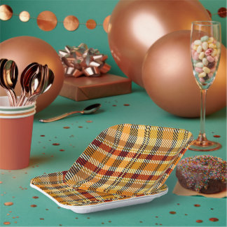 Assiettes En Carton Earthtone Plaid Paper Party Plates