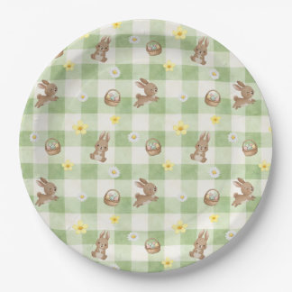 Assiettes En Carton Easter Bunny Green Gingham