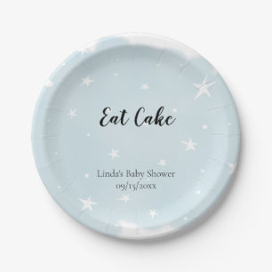 Assiettes En Carton Eat Cake Pastel Blue Watercolor Star Baby shower