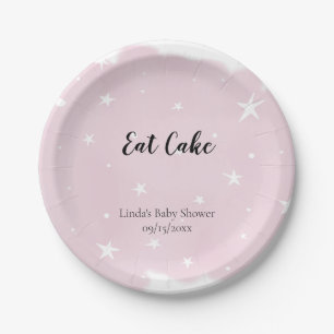 Assiettes En Carton Eat Cake Pastel Rose Aquarelle Baby shower étoile