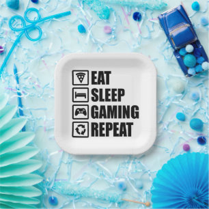 Assiettes En Carton Eat Sleep Gaming Repeat - Cadeau Parfait pour Game