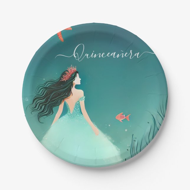 Assiettes En Carton Eau Océan Poisson Vie Sous La Mer Quinceanera (Devant)