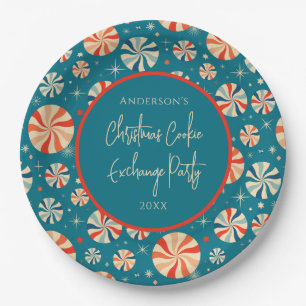 Assiettes En Carton Échange de biscuits de Noël rétro vintage bleu