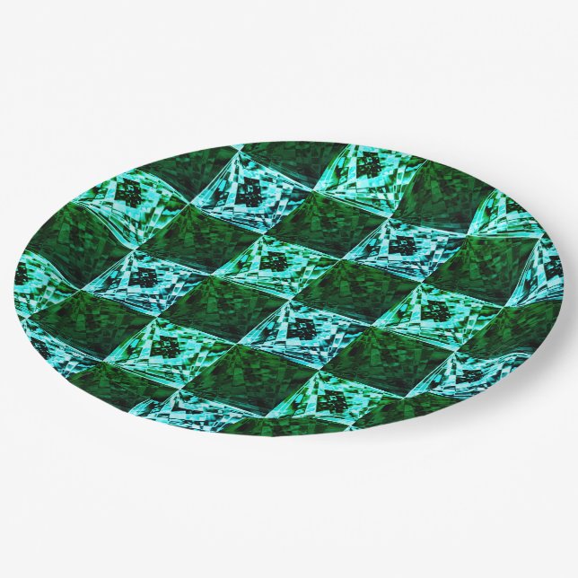 Assiettes En Carton Échecs ou cyan vert et bleu ciel, avec rectangle (Angle)