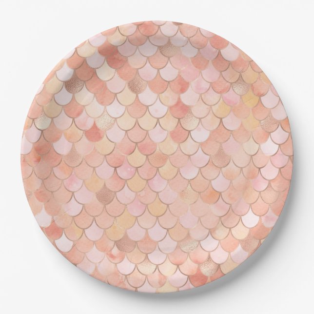 Assiettes En Carton Échelles de grenaille et de sirène d'or (Devant)