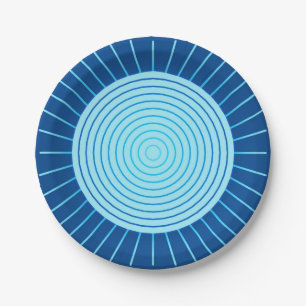 Assiettes En Carton Éclat de soleil géométrique moderne - Bleu cobalt