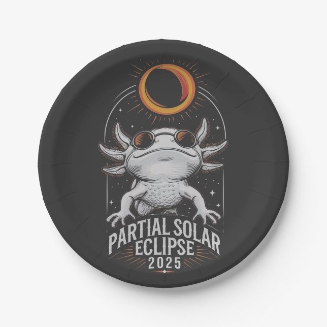 Assiettes En Carton Éclipse solaire partielle 2025 Axolotl Amphibian (Devant)