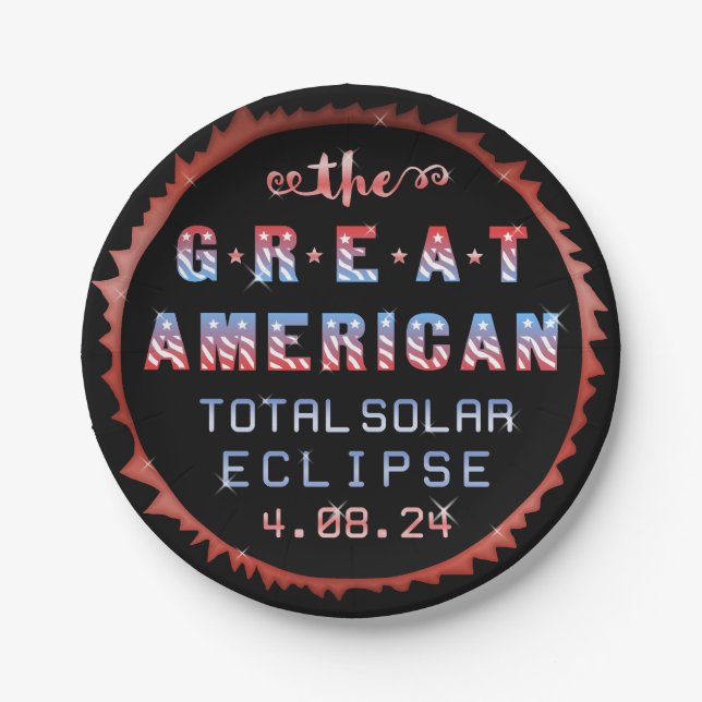 Assiettes En Carton Éclipse solaire totale des États-Unis 8 avril 2024 (Devant)