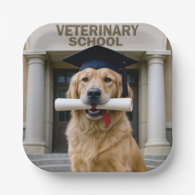 Assiettes En Carton École de médecine vétérinaire Golden Retriever (Recto)