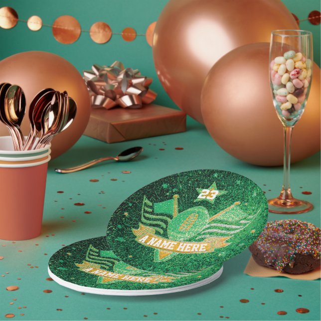 Assiettes En Carton École de Parties scintillant Green & Gold Football (Multi)