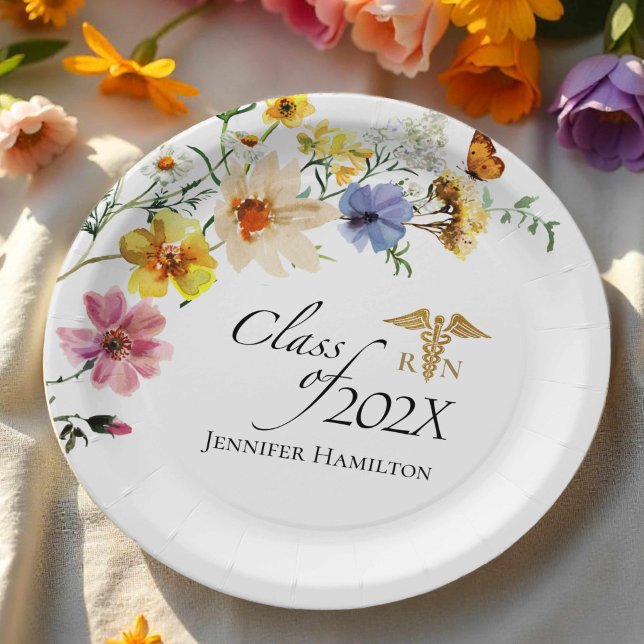 Assiettes En Carton École de soins infirmiers fleurs sauvages | Catégo (Créateur téléchargé)