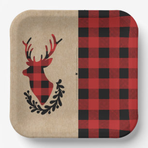 Assiettes En Carton Écossais rouge de Buffalo Cerf rustique
