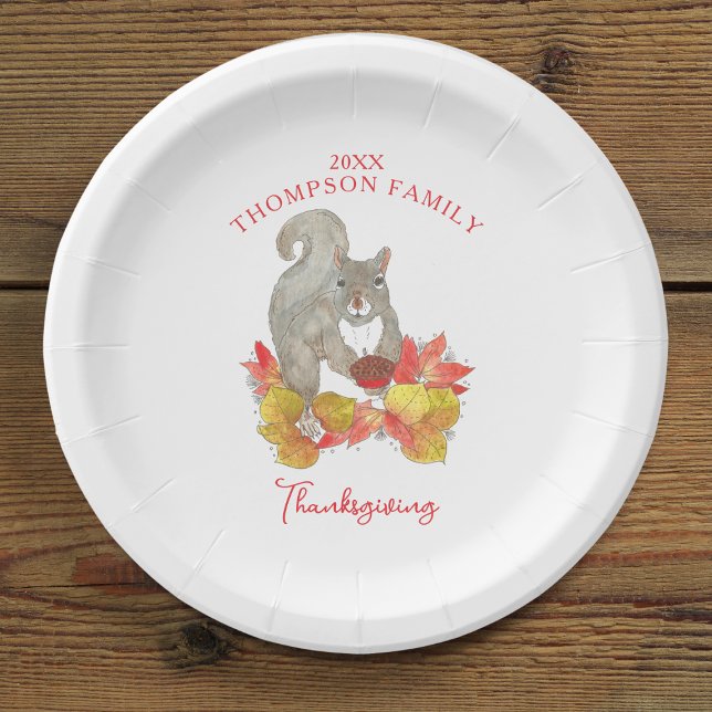 Assiettes En Carton Écureuil à tarte de Pecan Thanksgiving Dessert (Squirrel with Pecan Pie Thanksgiving Paper Plate)