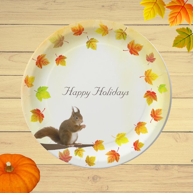 Assiettes En Carton Écureuil de vacances et feuilles d'automne (Créateur téléchargé)