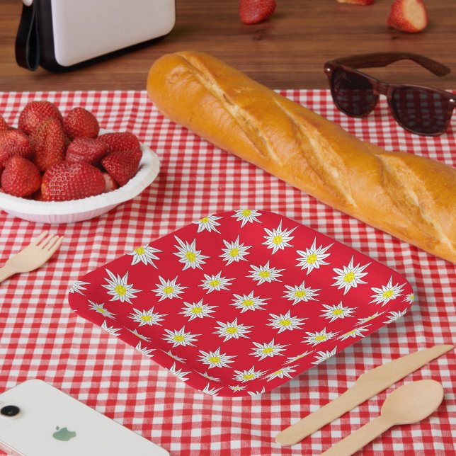 Assiettes En Carton Edelweiss Motif Red Carré plaque papier (Pique-nique)