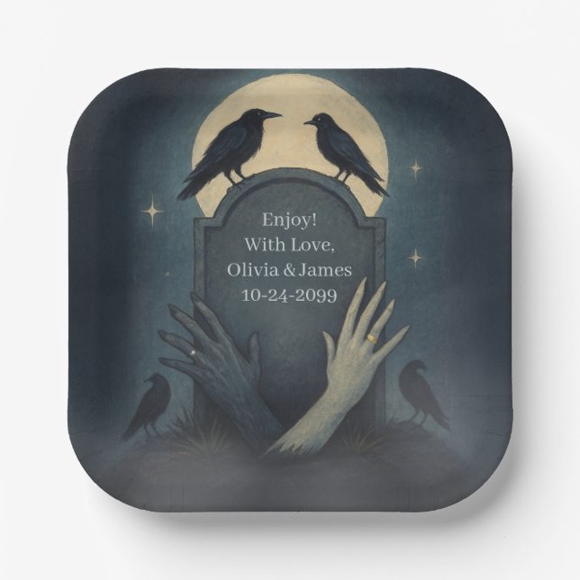 Assiettes En Carton Eerie Elegant Zombie Mariage Plaques de papier (Recto)
