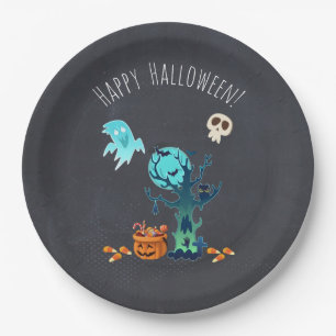 Assiettes En Carton Éffrayant cimetière d'Halloween