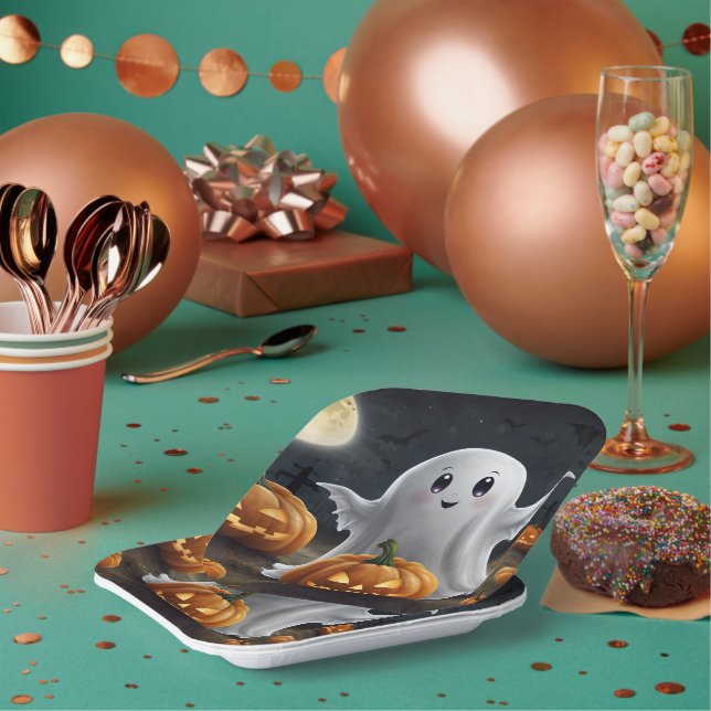 Assiettes En Carton Éffrayant délice : Ghoost Halloween amusant (Multi)