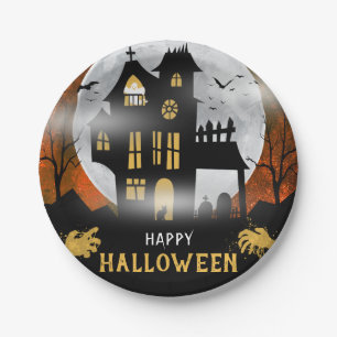 Assiettes En Carton Éffrayant Haunted House Halloween Parti