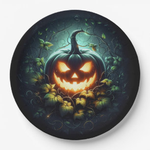 Assiettes En Carton Éffrayant nature brillant Halloween citrouille